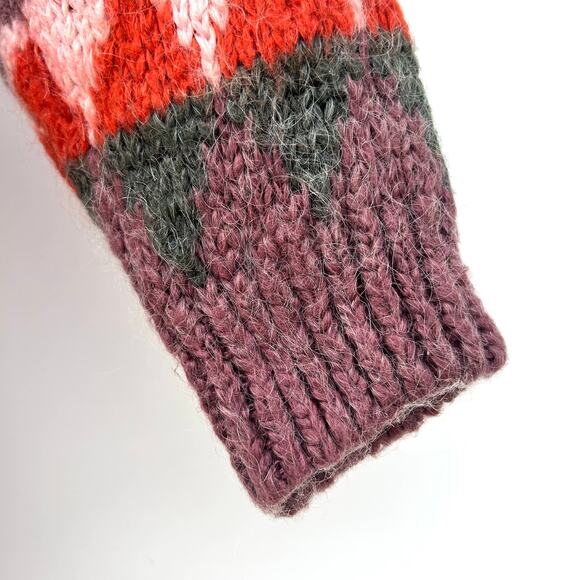Zara Puff Shoulder Mohair Sweater Small Purple Patterned Holiday Pullover - Picture 7 of 10